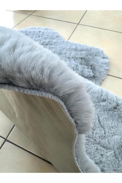 MY Rex Asorti Rabbit Feather Post Suede Base-100X150 cm Tkebt Gray