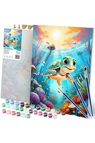 Massido Set pictura pe numere pentru copii/adulti 40x50cm Turtle cu 30 culori...