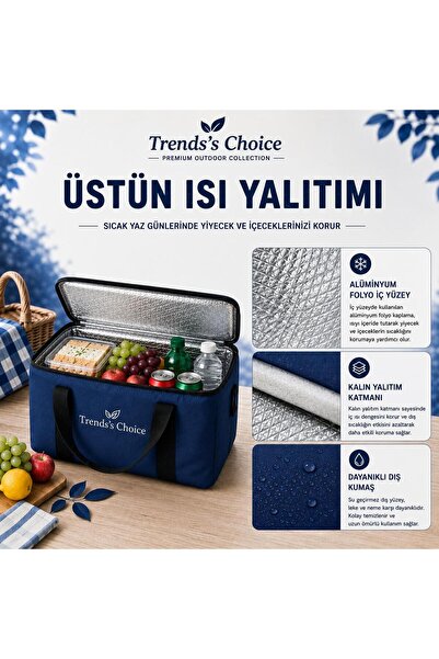 trends's choice 40 Litre Termal Buzluk Çanta Katlanabilir Piknik Kamp Plaj ve Yolculuk İçin Soğuk Sıcak Koruyucu Seyehat Çantası