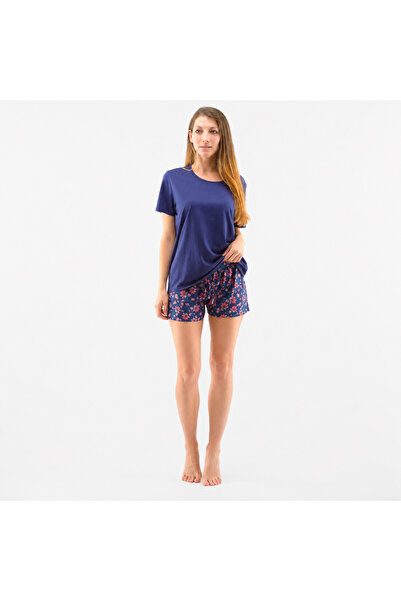 Gina Pijama damă din bumbac, tricou cu mânecă scurtă și pantaloni scurți cu i...