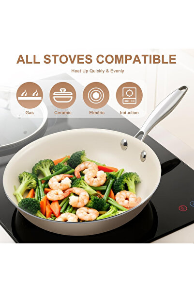 FLYPRO Non Stick Deep Skillet with Tempered Glass Lid, Heatproof Metal Handle...