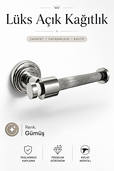 Badem10 Lüks Açık Kağıtlık Krom Banyo WC Tuvalet Kağıdı Tutucu Duvara Monte Ş...