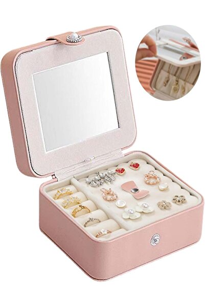 Arabest Pink Premium PU Leather Travel Jewelry Box, Organizer for Women, Port...