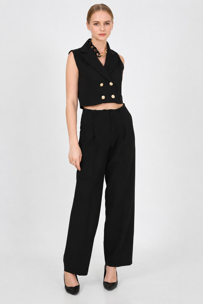 codemark Kadın Ceket Yaka Gold Düğmeli Crop Blazer Ceket