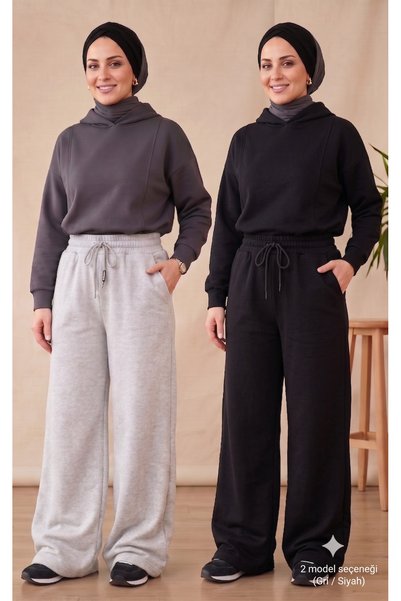 CAONNES Women's Hijab Sweatpants, Black-Grey Conservative Clothing, Oversized...