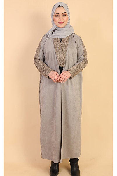 Stylish Fashion عباية شتوية من ستايلش فاشن شامواه لف باللون الرصاصي والبيج بت...