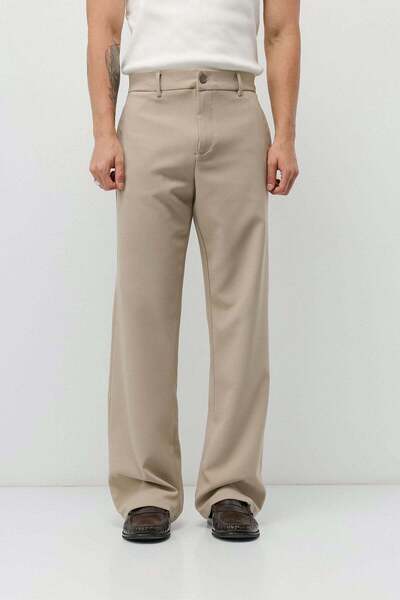 VAMOSCLO High waist relaxed wide leg fabric pants beige