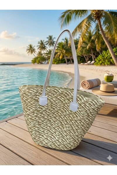 mikam Patterned Colorful Straw Beach Bag