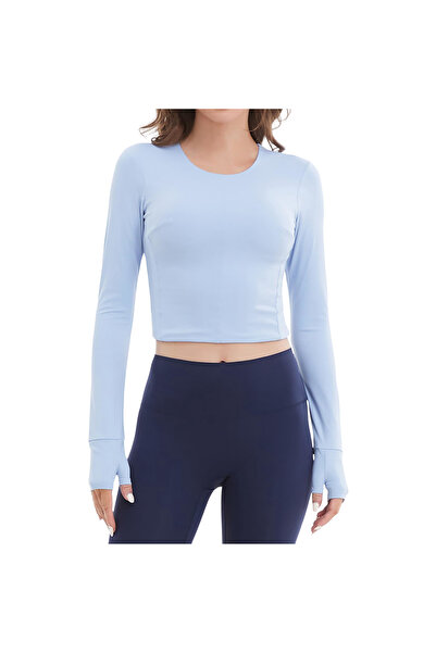 OEM Tricou Sportiv Dama Fitness Mâneci Lungi Respirabil Albastru L