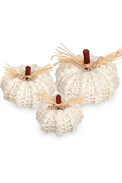 OEM Decorațiune de Toamnă, Set de 3 Bucăți, Dovleci Artificiali Tricotati, Albi
