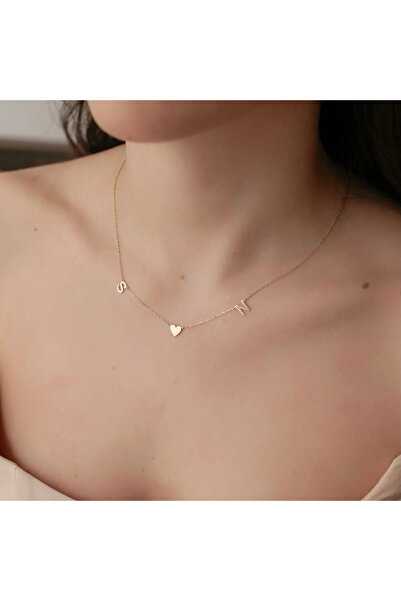 N!da Jewelry 925 Ayar Gümüş Minimal Zarif Çift Harf Kalp Kolye