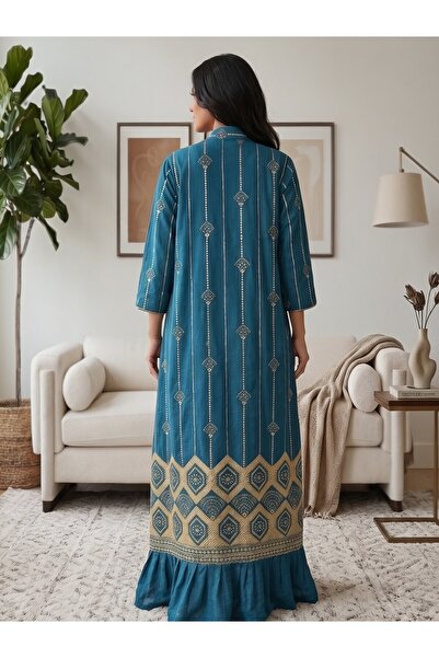 Shams Fashion جلابية تطريز ترتر ثلاث قطع