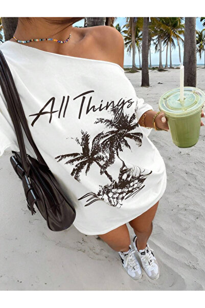OVER HEAD Tricou pentru femei, cu imprimeu All Things, cu gât barcă și umeri ...