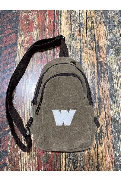 street&bagdnz Canvas Brown Solid Color W Letter Embroidered Crossbody Chest B...