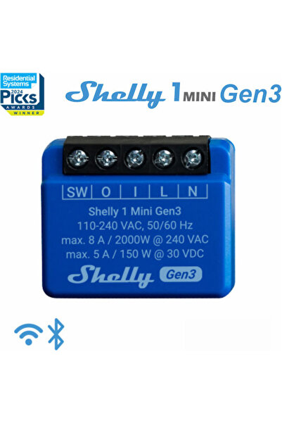 Shelly 1 Mini Gen 3 Έξυπνος Διακόπτης 1 Κανάλι Wi-Fi & Bluetooth 8A