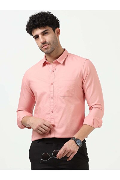 THE SOUTHZ Premium Oxford Solid Salmon Pink Full Sleeve Shirt