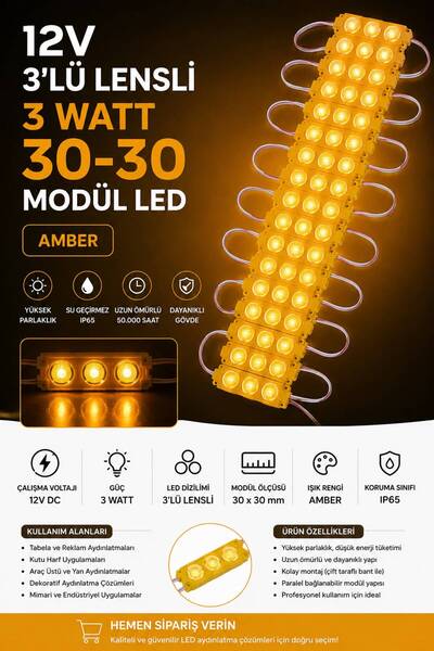 KUZEY AKSESUAR 3W Modül Led 3030 12v Mercekli 10 ADET