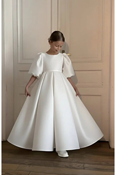 ALTOBAD Selina Royal White Evening Dress with Puffy Sleeves. Girls'
