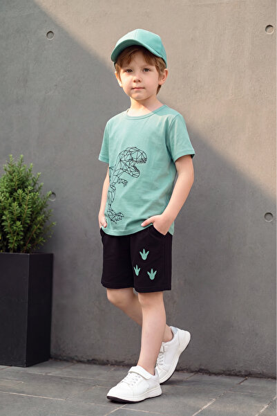 panios kids Set de vară pentru băieți cu guler rotund și imprimeu detaliat