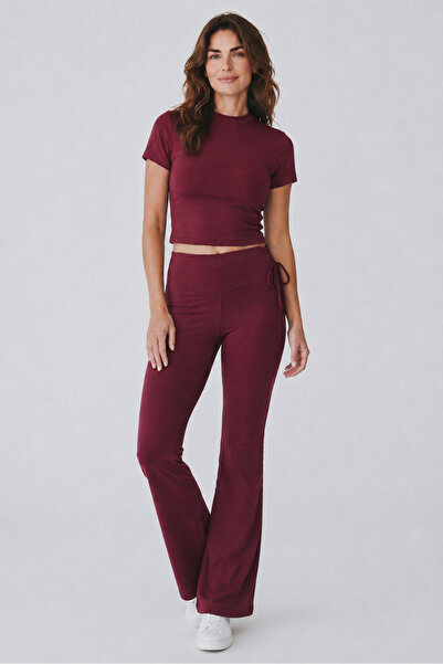 LİNALP Women's Spanish Flare Leggings Set Short Sleeve Crop Blouse Stretchy 2...
