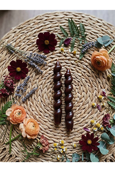 DRN Pinterest Model, Spiral, Burgulu Kahverengi Şamdan Mum 2' li