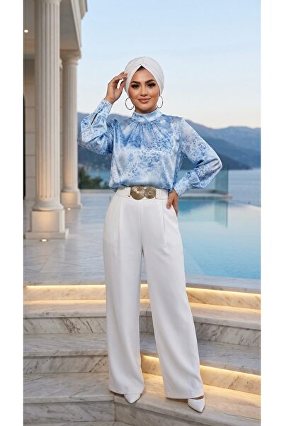 Moda Nurhan Lidya Mavi Desenli Gömlek