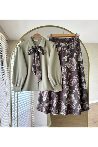 MODA VEDAT Ženski komplet sa suknjom i uzorkom ruža -0580