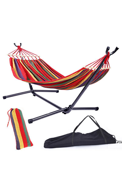 PROCART Hamac dublu cu suport metalic inclus, sarcină maximă 200 kg, geantă d...