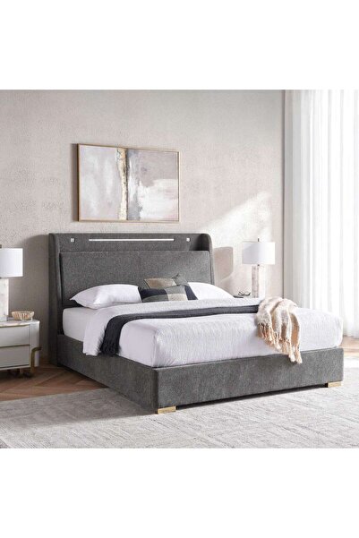 PAN HOME Javier Queen Bed 160x200 Headboard With 2 Usb Port Led Lights And St...