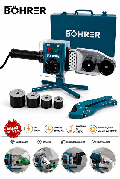BÖHRER BA011332 800W PPRC Boru Kaynak Makinesi Seti 20-25-32-40 mm Paftalı Me...