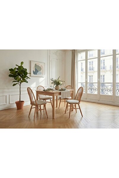 Vivense FREYA NATURAL AÇILIR MUTFAK MASA TAKIMI, 4 SANDALYELİ, 80X120 CM