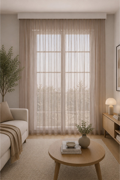 Elen's Natural, Iron-Free Living Room, Living Room Tulle Curtain, Premium Qua...