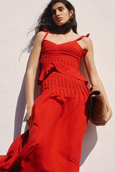 H&M Pleated linen-blend skirt
