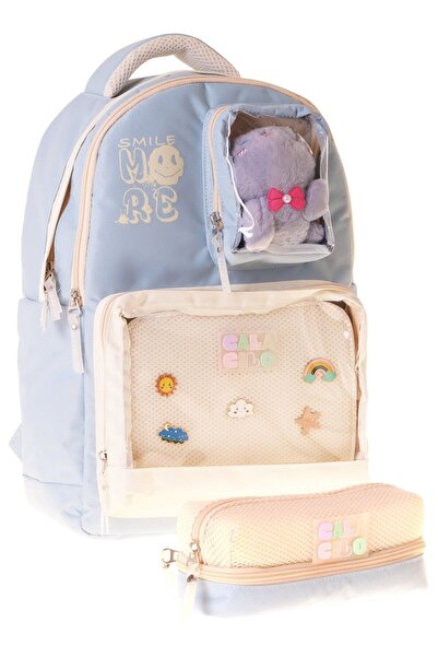 CalaCilo Smile Girl's Turquoise Smile Printed School Backpack and Pencil Case...