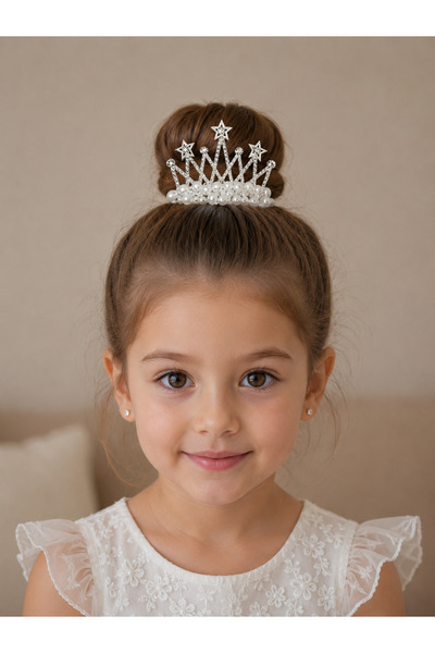PonçiKids Cinderella Serisi Kalp Taşlı İnci İşlemeli Kız Çocuk Topuz Tokası