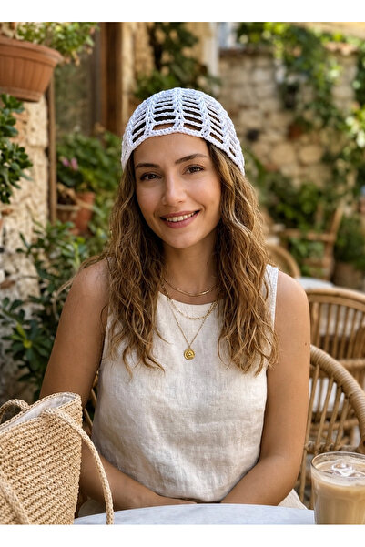 synshop White Mesh Premium Knitted Bohemian Bandana Summer Stylish Knitwear H...