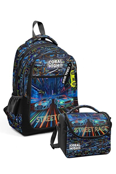 Coral High Set ghiozdan și cutie termică pentru prânz pentru băieți, cu impri...