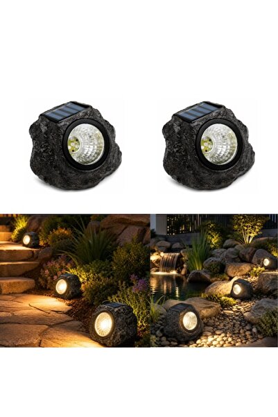 BZRSH Lampa Solara Gradina Piatra Decorativa, set 2 bucati, Pornire Automata ...