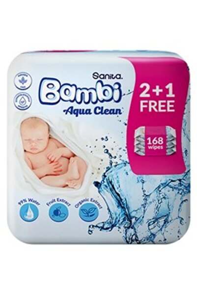 Bambi Aqua Clean Baby Wet Wipes 56 Count 2+1 Free
