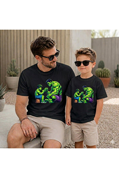 VODEXA تي شيرت كبير الحجم مطبوع عليه Green Man من Dad Child (يُباع بشكل فردي)