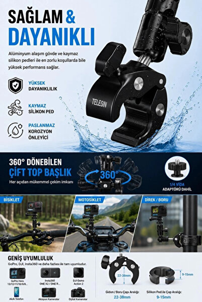 colezium Motorcycle bicycle handlebar camera mount metal si 360° rotating met...
