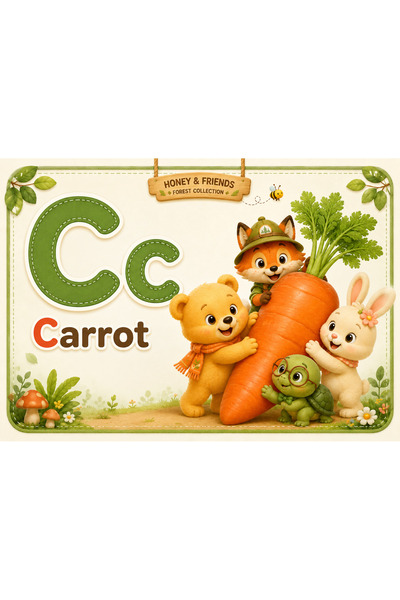 UAStudio Papelia Honey & Friends Alphabet Flashcards A-Z First Words English Alphabet Cards 26 Cards