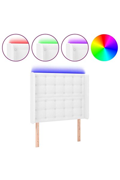 vidaxl Tăblie de pat cu LED, alb, 83x16x118/128 cm, piele ecologică