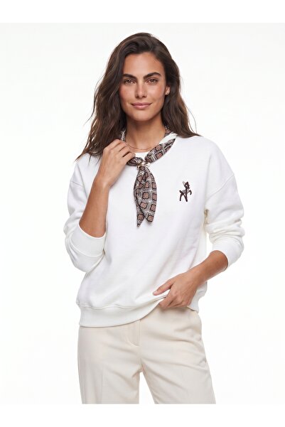 ONLOOX White Cotton Three-Threaded Embroidered Oversize Ceylan Embroidered Sc...