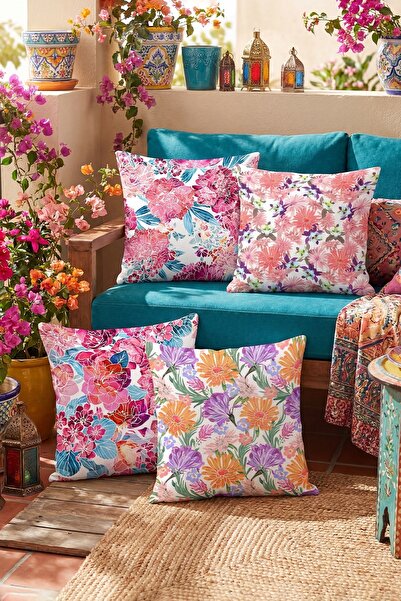 EVPANYA Set de 4 huse de pernă cu model de flori colorate de primăvară