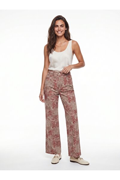 ONLOOX Powder Cotton High Waist Wide Leg Vintage Patterned Side Pockets Comfo...