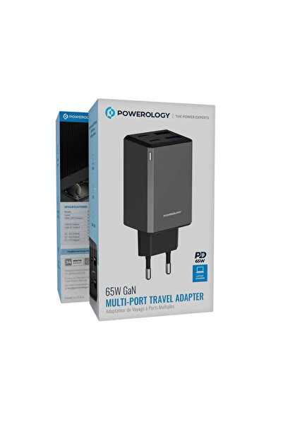 Powerology 65W GaN Multi-Port Travel Adapter Grey