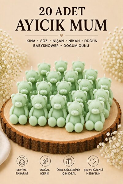 Bead 20 Adet Ayıcık Mum Kına, Söz, Nişan, Nikah, Düğün, Bebek, Babyshower, Do...