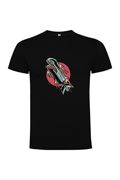iLovePrints Fiery Shark Rocket Attack Tshirt
