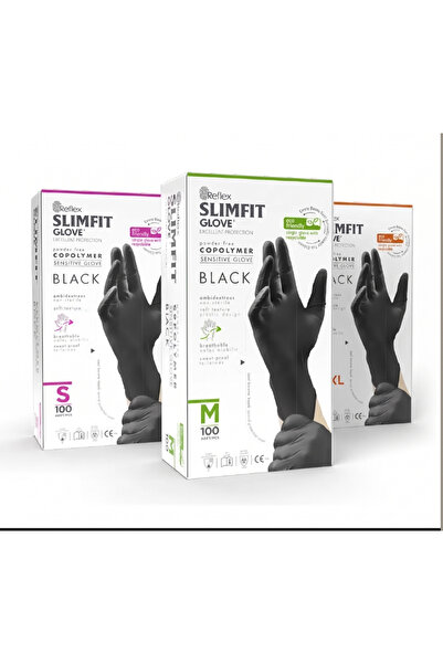 Reflex Slimfit Glove M Siyah Pudrasız Muayene Eldiven 100lü